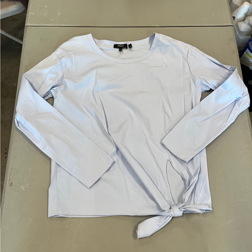 Theory White Tie Front Blouse